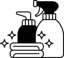 Two bottles of cleaning supplies with a towel in between vector