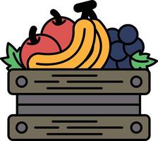 A basket of fruit including apples, bananas, grapes, and blueberries vector