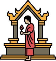 A man in a red robe holding a candle in front of a building vector