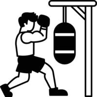 A man is boxing with a black and white punching bag vector