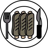 A plate of ribs and a fork and knife vector