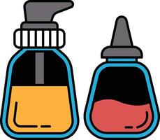 Two bottles of liquid, one orange and one red, with a blue cap vector