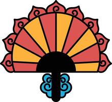 A colorful fan with a black handle vector