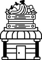 A cartoon drawing of a fruit stand with a black and white awning vector