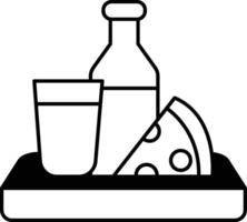 A tray with a glass of milk a slice of cheese pizza and a bottle of milk vector