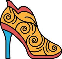 A cartoon drawing of a colorful, patterned shoe with a blue heel vector
