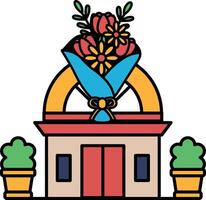 A building with a flower arrangement on top of it vector