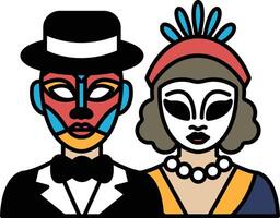 A man and woman are wearing masks and standing next to each other vector