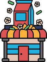 A cartoon drawing of a store with a popcorn machine on top of it vector