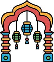 A colorful archway with hanging lanterns vector