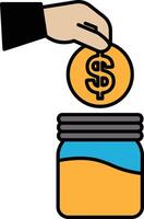 A hand is putting a coin into a jar vector
