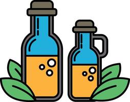 Two bottles of liquid with a green leaf in front of them vector