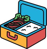 A cartoonish illustration of a lunch box with a sandwich and a salad inside vector