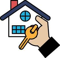 A hand holding a key in front of a house vector