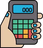A hand holding a calculator with the numbers vector