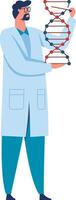 Scientist in a lab coat examines a dna model in a modern lab, exploring genetic research. The image symbolizes precision in genetic engineering and the foundation of human dna vector