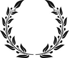 Symmetrical black and white laurel wreath creating a circular frame, featuring detailed leaves and berries, suitable for various design and decorative purposes vector