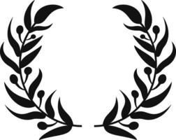Symmetrical decorative element featuring two olive branches forming a circle, adorned with berries and leaves, creating a classic laurel wreath design vector