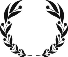 Symmetrical black and white laurel wreath creating a circular frame, adorned with berries and leaves, ideal for awards, logos, or decorative elements vector