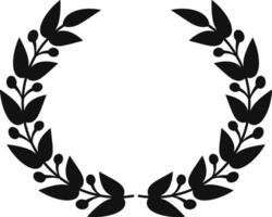 Black silhouette of a stylized laurel wreath, creating a circular frame with evenly spaced leaves and berries, symbolizing victory, achievement, and honor vector