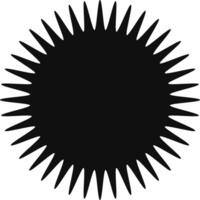 Black sun with sharp rays shining brightly, representing solar energy, summer heat, or a celestial body, creating a striking visual vector