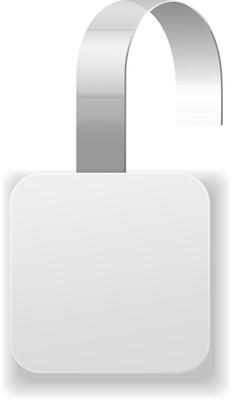 Realistic white square wobblers hanging on metallic hanger, perfect for displaying promotions and offers in supermarkets and retail stores