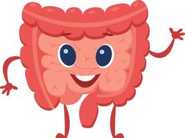 Cute cartoon intestine character happily promotes digestive health and gut well being, emphasizing the importance of a healthy lifestyle and balanced diet vector