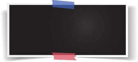 Blank instant photo frame is being attached with two pieces of adhesive tape to a white background, creating a simple yet effective way to display memories or important information vector