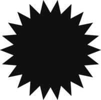 Simple black starburst shape features numerous sharp points radiating outward from a central point, creating a dynamic and eye catching design element vector
