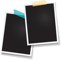 Two blank instant photo prints are attached with adhesive tape to a white background, creating a simple yet evocative backdrop for memories and creative projects vector