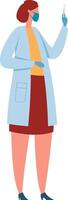 Focused female doctor in lab coat, gloves, and face mask prepares a vaccine injection, emphasizing healthcare importance in virus protection vector
