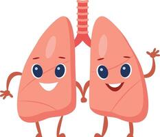 Cartoon lungs holding hands and smiling, promoting respiratory health and well being, providing engaging visuals for educational or healthcare materials vector