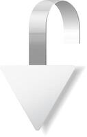 Modern, blank white triangular wobbler with a metallic clip hangs elegantly against a clean backdrop, perfect for personalized messages or ads in retail vector