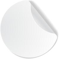 Round white blank sticker with a folded corner peeling upwards, creating a three dimensional effect, perfect for showcasing designs or messages vector