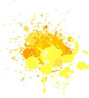 Vibrant yellow and orange paint splashes on white background, creating dynamic abstract design. Colors blend in fluid pattern, adding modern touch vector