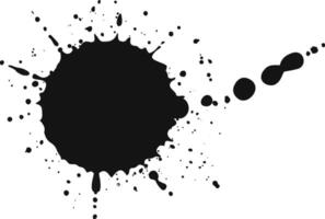 Black ink or paint is splashing, creating a large blob and smaller droplets on a clean white background, perfect for adding a grunge or artistic touch to designs vector