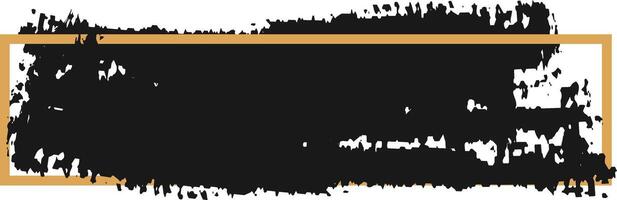Wide black brush stroke with a gold rectangular border creates a dramatic and artistic backdrop on a clean white background, perfect for adding a touch of grunge or abstract style to designs vector