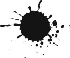 Black ink splashing on white background, creating dynamic, abstract composition. Messy, grungy texture adds contrast to minimal design. Isolated ink splatter stands out as bold, artistic element vector