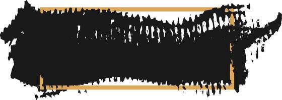 Black grunge brush stroke with a gold border creates a dynamic frame, leaving an empty space for text or design elements, conveying a sense of raw energy and artistic expression vector