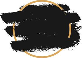 Stylish black grunge brush stroke paired with a luxurious golden circle frame, adding a modern and vintage flair to design projects. Perfect for banners, posters, cards, invitations, and more vector