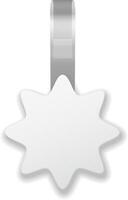 White star shaped price tag or label hanging from a grey ribbon on white background, creating a simple yet effective design for retail or promotional purposes vector