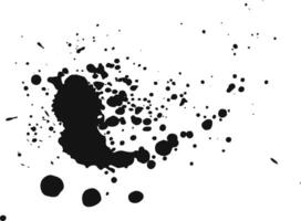 Black ink splattering on a white background, creating an abstract design with various sized droplets and a textured, artistic feel vector