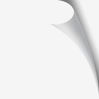 Realistic illustration of a curled white paper corner creating a shadow effect on an empty background, offering a simple yet elegant design vector