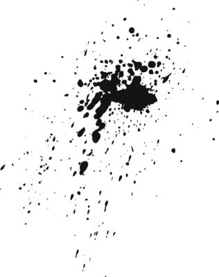 Black ink splatters dramatically against a pristine white backdrop, forming an intriguing abstract design with varying droplet sizes and densities