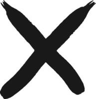 Two bold, black brushstrokes intersect to create a prominent x against a clean white backdrop, conveying a sense of rejection, cancellation, or marking vector