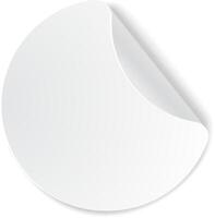 Round white blank sticker with folded corner lifting up, creating a three dimensional effect, ideal for showcasing designs or messages vector
