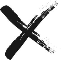 Bold black grunge cross mark symbolizing negativity, rejection, and disapproval, hand drawn with brush strokes, adding depth to graphic projects vector