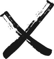 Bold black cross symbolizing rejection and disagreement on a white background, hand drawn with a grunge texture for impact vector