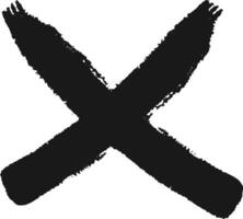 Large grunge cross made with black paint brush strokes, isolated on white background, representing rejection, disapproval, or cancellation vector