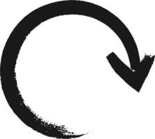 Hand drawn black circular arrow points downwards in a continuous loop, symbolizing cyclical processes and infinite flow on a white background vector